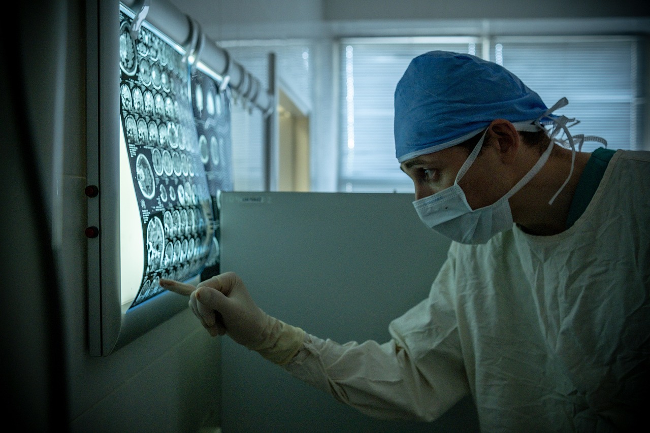 A surgeon observing x-ray images